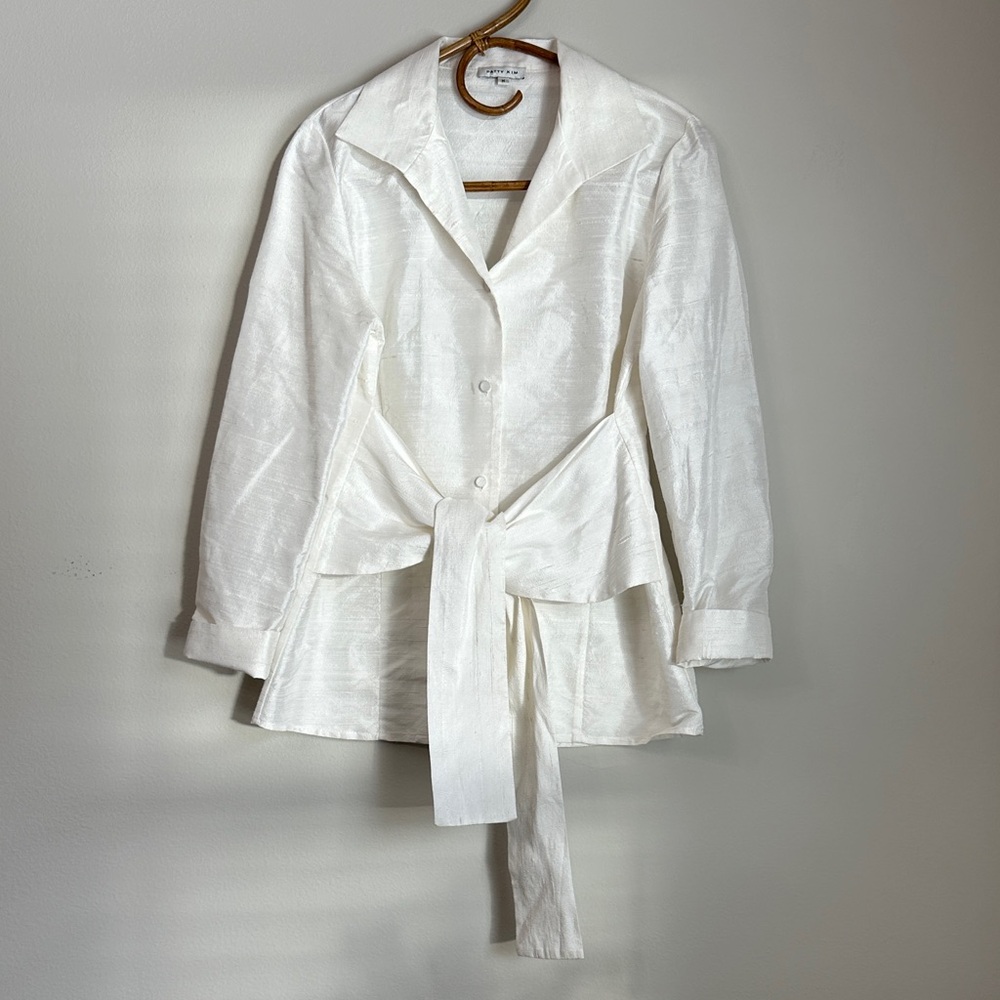 PATTY KIM Hard to Find Ivory Textured Silk Buttondown